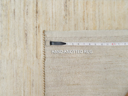 Ivory 2'6" x 11'10" Modern and Contemporary Hand knotted Wool Rug - Sku: O090764