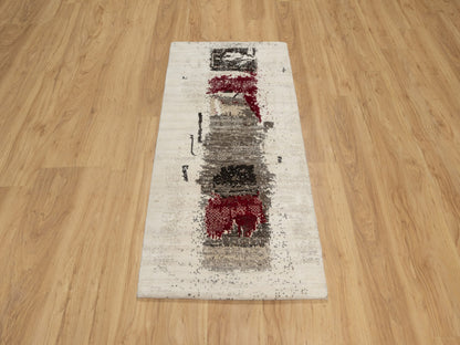 Ivory 2'4" x 4'7" Modern and Contemporary Hand knotted Wool Rug - Sku: O090767