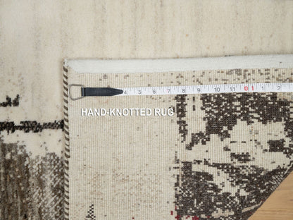 Ivory 2'4" x 4'7" Modern and Contemporary Hand knotted Wool Rug - Sku: O090767