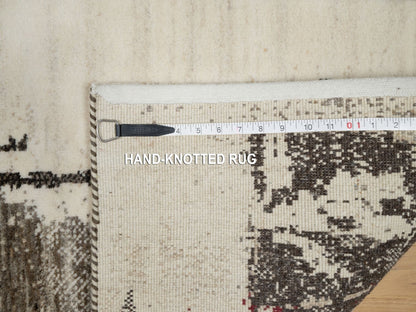 Ivory 2'4" x 4'8" Modern and Contemporary Hand knotted Wool Rug - Sku: O090768