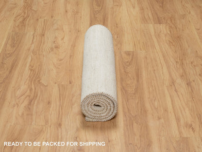 Ivory 2'5" x 5'10" Modern and Contemporary Hand knotted Wool Rug - Sku: O090773