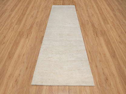 Ivory 4'0" x 12'1" Modern and Contemporary Hand knotted Wool Rug - Sku: O090777