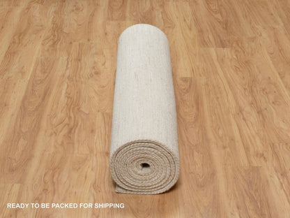 Ivory 4'0" x 12'1" Modern and Contemporary Hand knotted Wool Rug - Sku: O090777