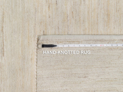 Ivory 4'0" x 12'1" Modern and Contemporary Hand knotted Wool Rug - Sku: O090777