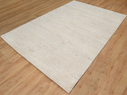 Ivory 6'1" x 9'0" Modern and Contemporary Hand knotted Wool Rug - Sku: O090779
