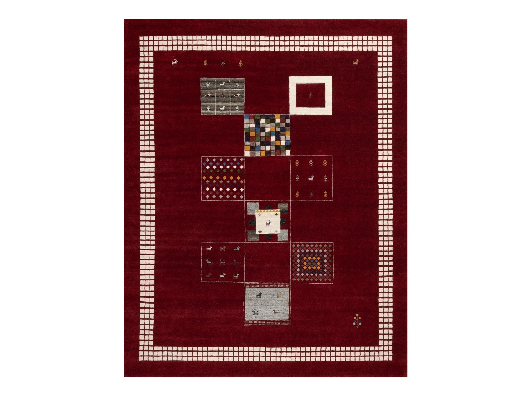Gabbeh Modern / Contemporary hand-knotted wool rug in Red, 8'0" x 10'1", SKU O090784
