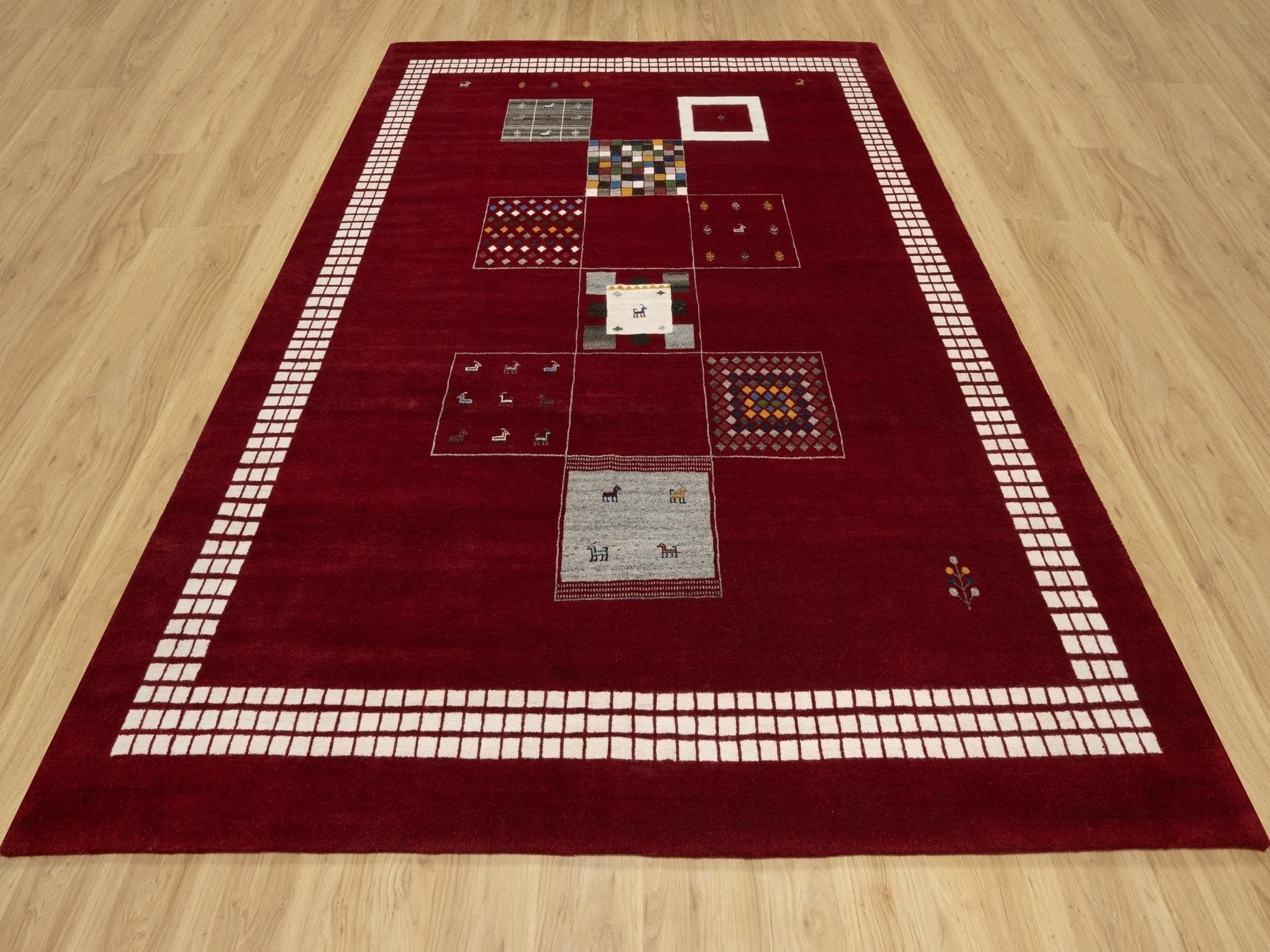 Gabbeh Modern / Contemporary hand-knotted wool rug in Red, 8'0" x 10'1", SKU O090784