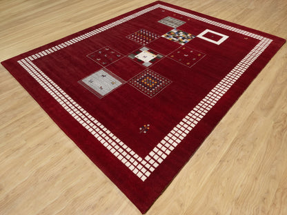 Red 8'0" x 10'1" Modern / Contemporary Hand knotted Wool Rug - Sku: O090784