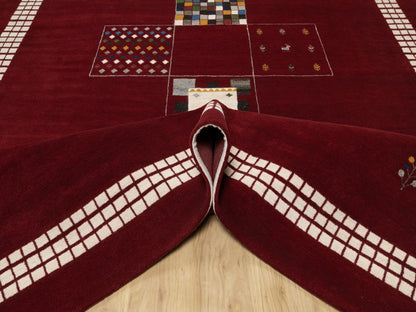 Red 8'0" x 10'1" Modern / Contemporary Hand knotted Wool Rug - Sku: O090784