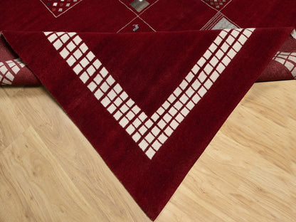 Red 8'0" x 10'1" Modern / Contemporary Hand knotted Wool Rug - Sku: O090784