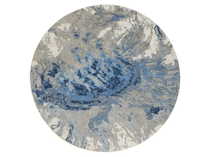 Modern / Contemporary hand-knotted wool/silk rug in Blue, 7'9" x 7'9", SKU O090801