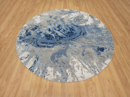 Modern / Contemporary hand-knotted wool/silk rug in Blue, 7'9" x 7'9", SKU O090801