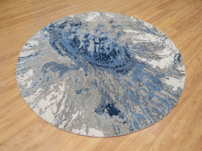 Modern / Contemporary hand-knotted wool/silk rug in Blue, 7'9" x 7'9", SKU O090801