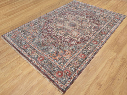 Red 5'10" x 9'0" Tribal Hand knotted Wool Rug - Sku: O090804