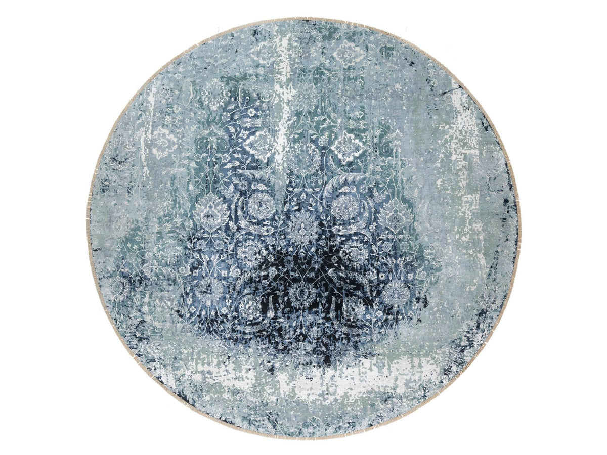 Tabriz Transitional hand-knotted wool/silk rug in Gray, 12'0" x 12'0", SKU O090808