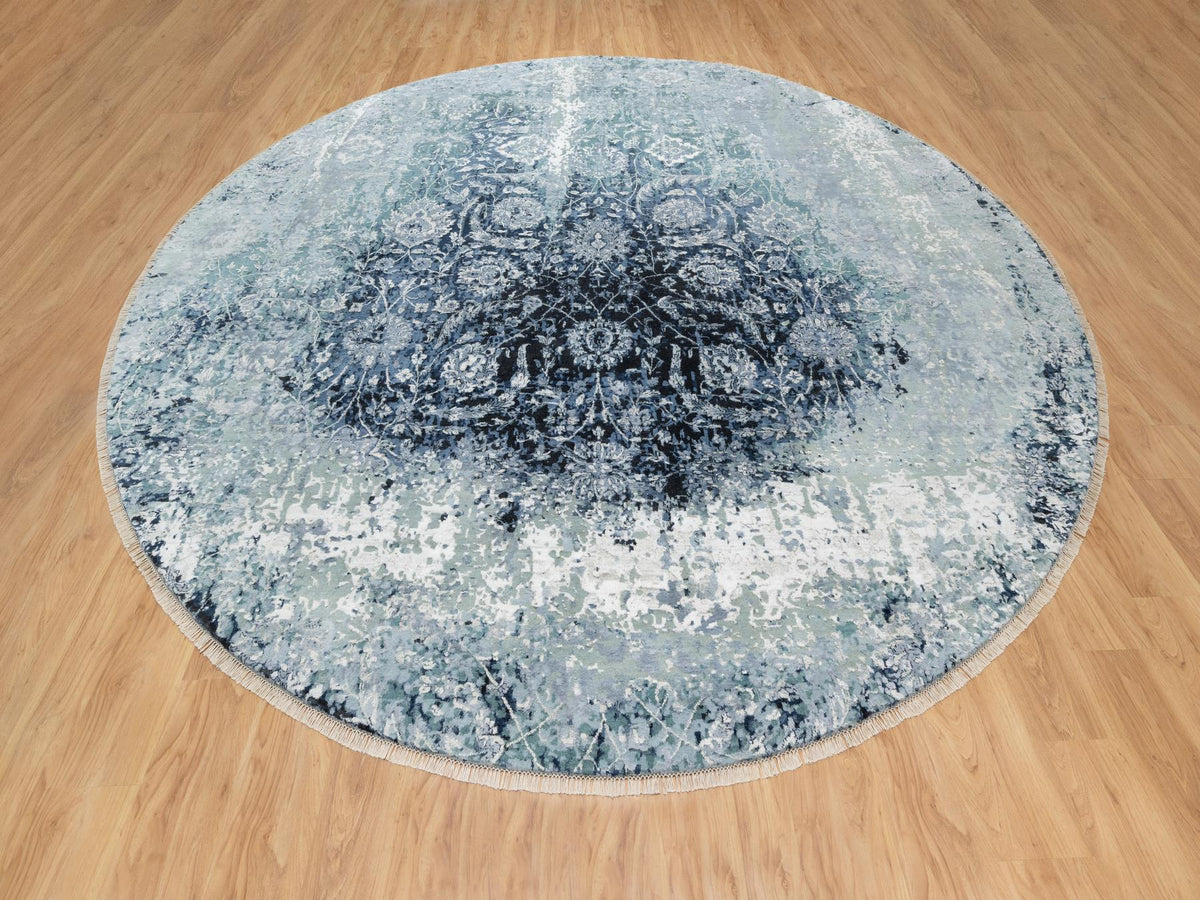 Tabriz Transitional hand-knotted wool/silk rug in Gray, 12'0" x 12'0", SKU O090808