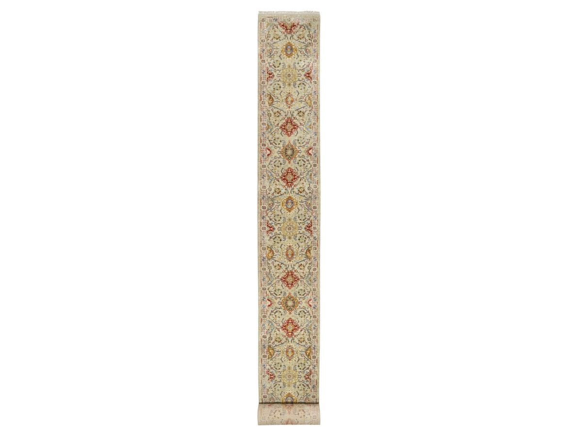 Transitional hand-knotted wool/silk runner in Beige, 6'2" x 24'0", SKU O090809