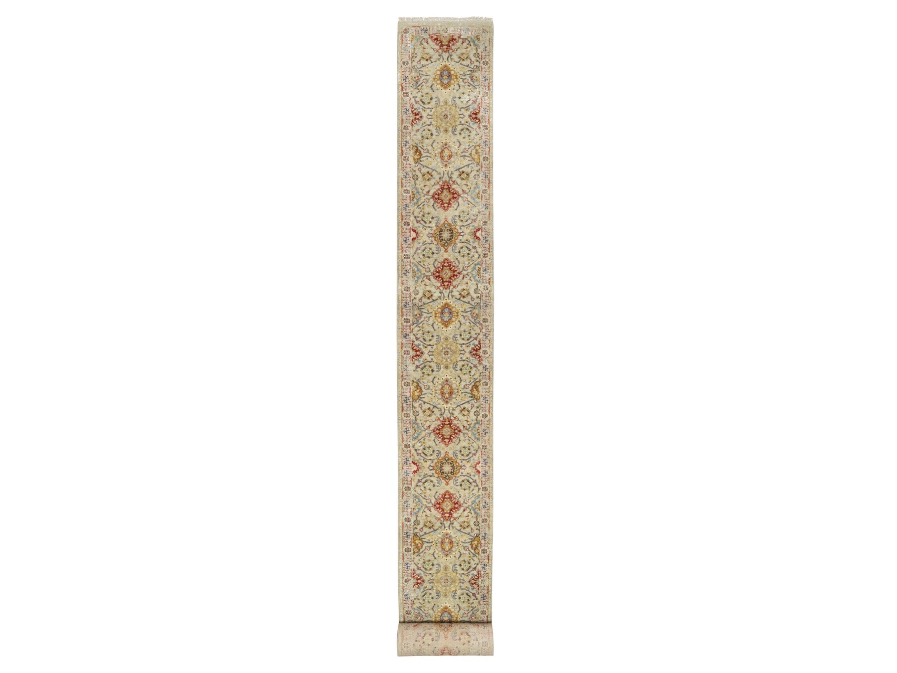 Transitional hand-knotted wool/silk runner in Beige, 6'2" x 24'0", SKU O090809