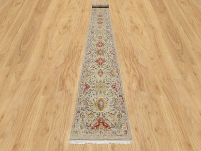 Transitional hand-knotted wool/silk runner in Beige, 6'2" x 24'0", SKU O090809