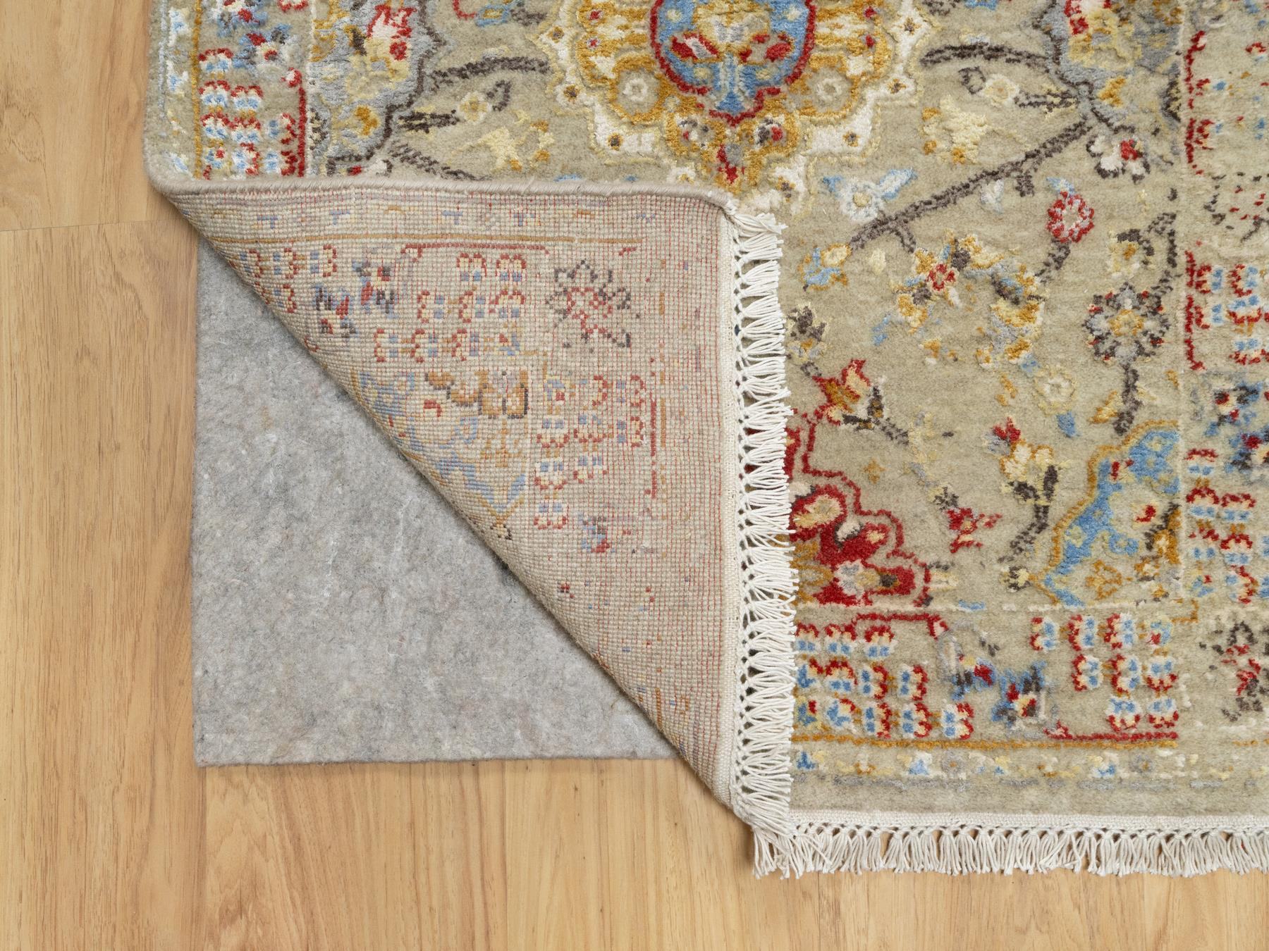 Transitional hand-knotted wool/silk runner in Beige, 6'2" x 24'0", SKU O090809