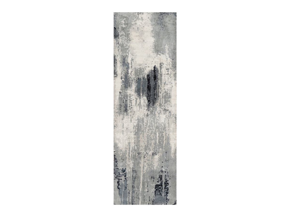 Modern / Contemporary hand-knotted wool/silk runner in Black, 2'6" x 8'0", SKU O090810