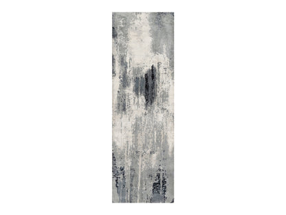 Modern / Contemporary hand-knotted wool/silk runner in Black, 2'6" x 8'0", SKU O090810