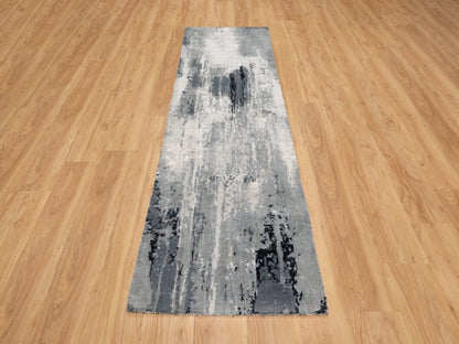 Modern / Contemporary hand-knotted wool/silk runner in Black, 2'6" x 8'0", SKU O090810