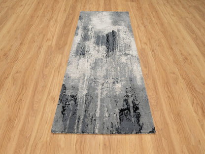 Modern / Contemporary hand-knotted wool/silk runner in Black, 2'7" x 6'4", SKU O090811