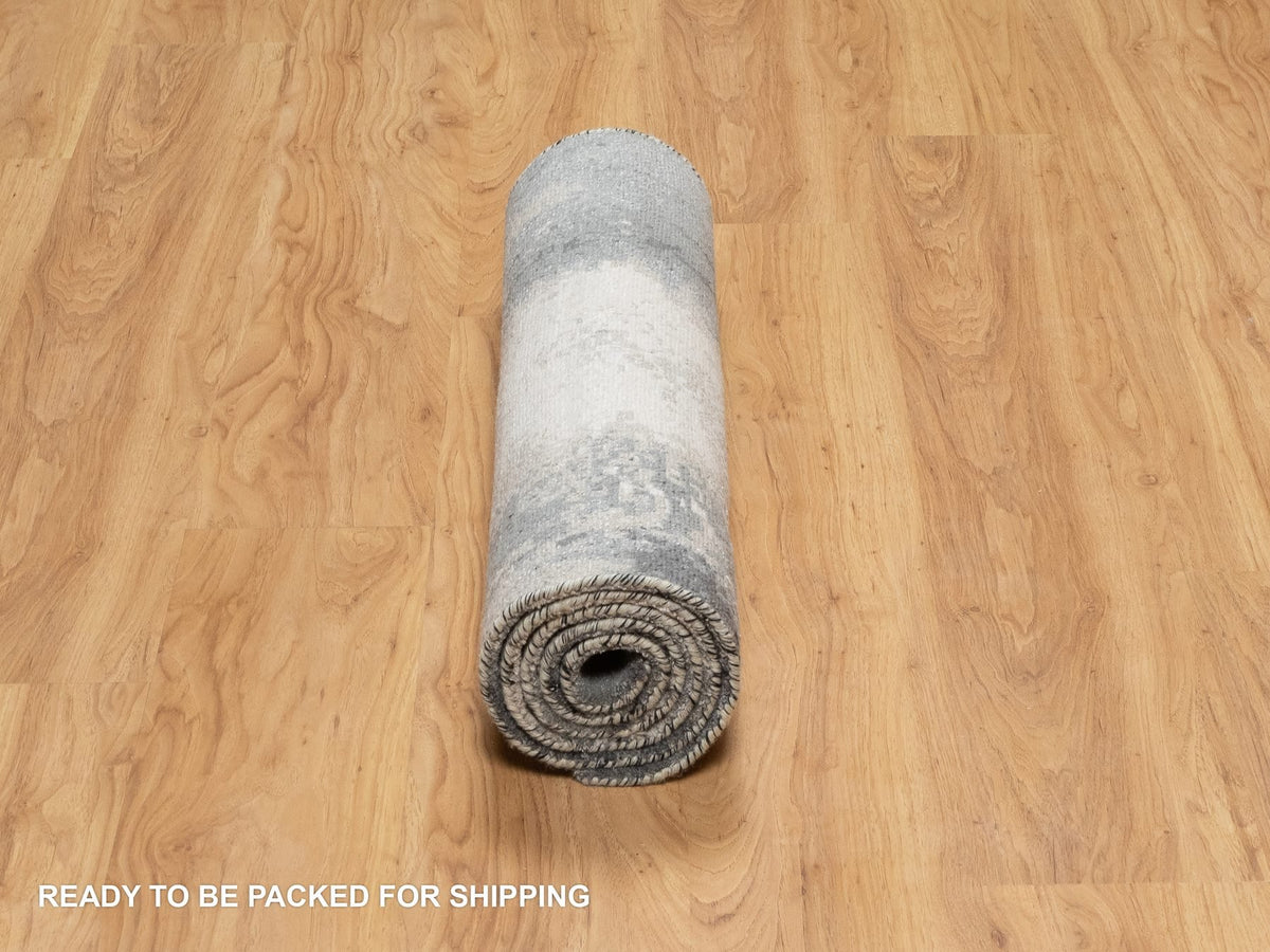 Modern / Contemporary hand-knotted wool/silk runner in Black, 2'7" x 6'4", SKU O090811