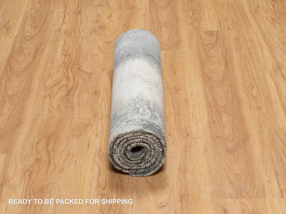 Modern / Contemporary hand-knotted wool/silk runner in Black, 2'7" x 6'4", SKU O090811