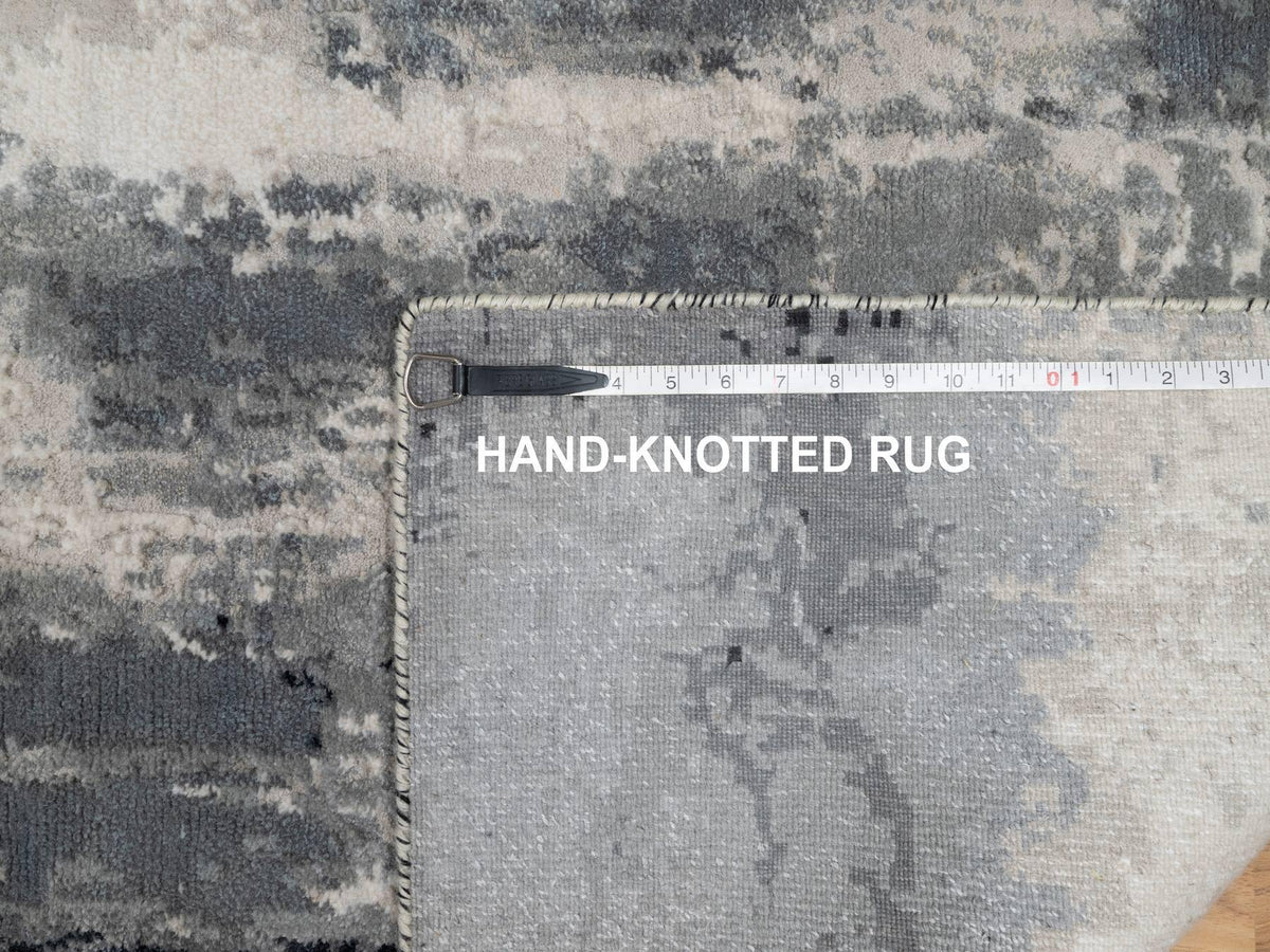 Modern / Contemporary hand-knotted wool/silk runner in Black, 2'7" x 6'4", SKU O090811