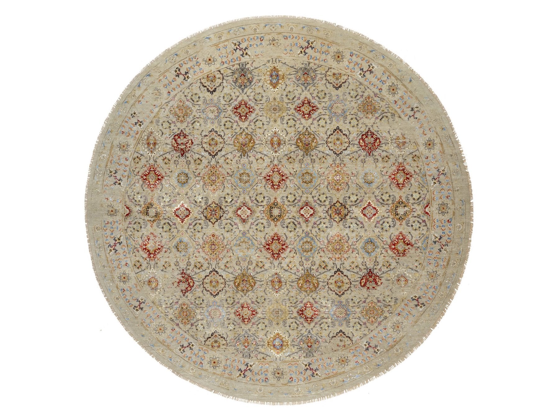 Transitional hand-knotted wool/silk rug in Beige, 12'0" x 12'0", SKU O090813