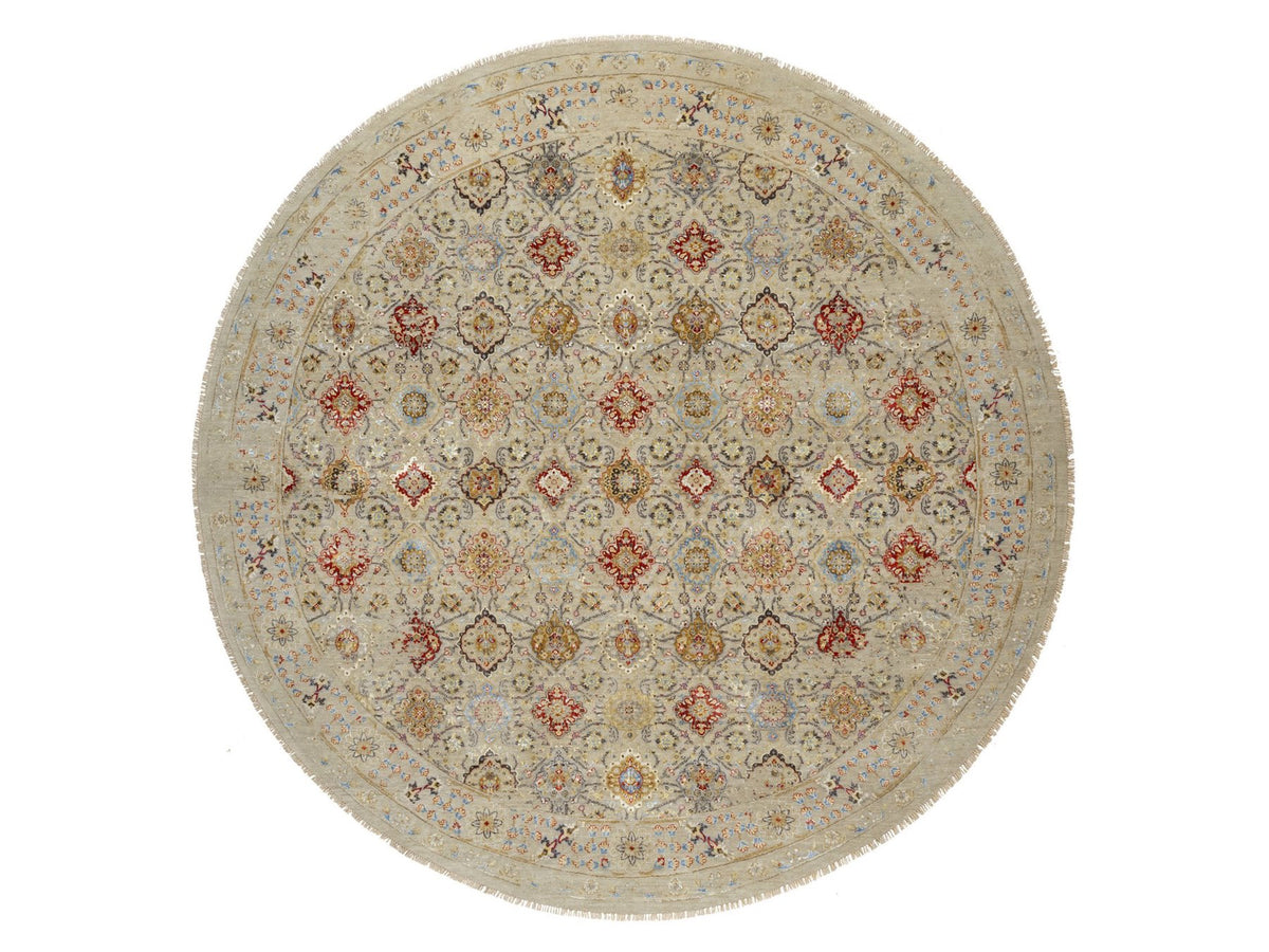 Transitional hand-knotted wool/silk rug in Beige, 12'0" x 12'0", SKU O090813