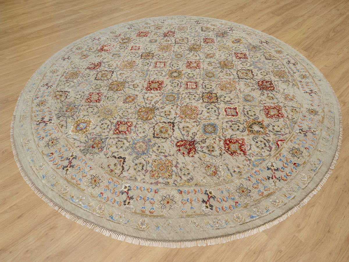 Transitional hand-knotted wool/silk rug in Beige, 12'0" x 12'0", SKU O090813