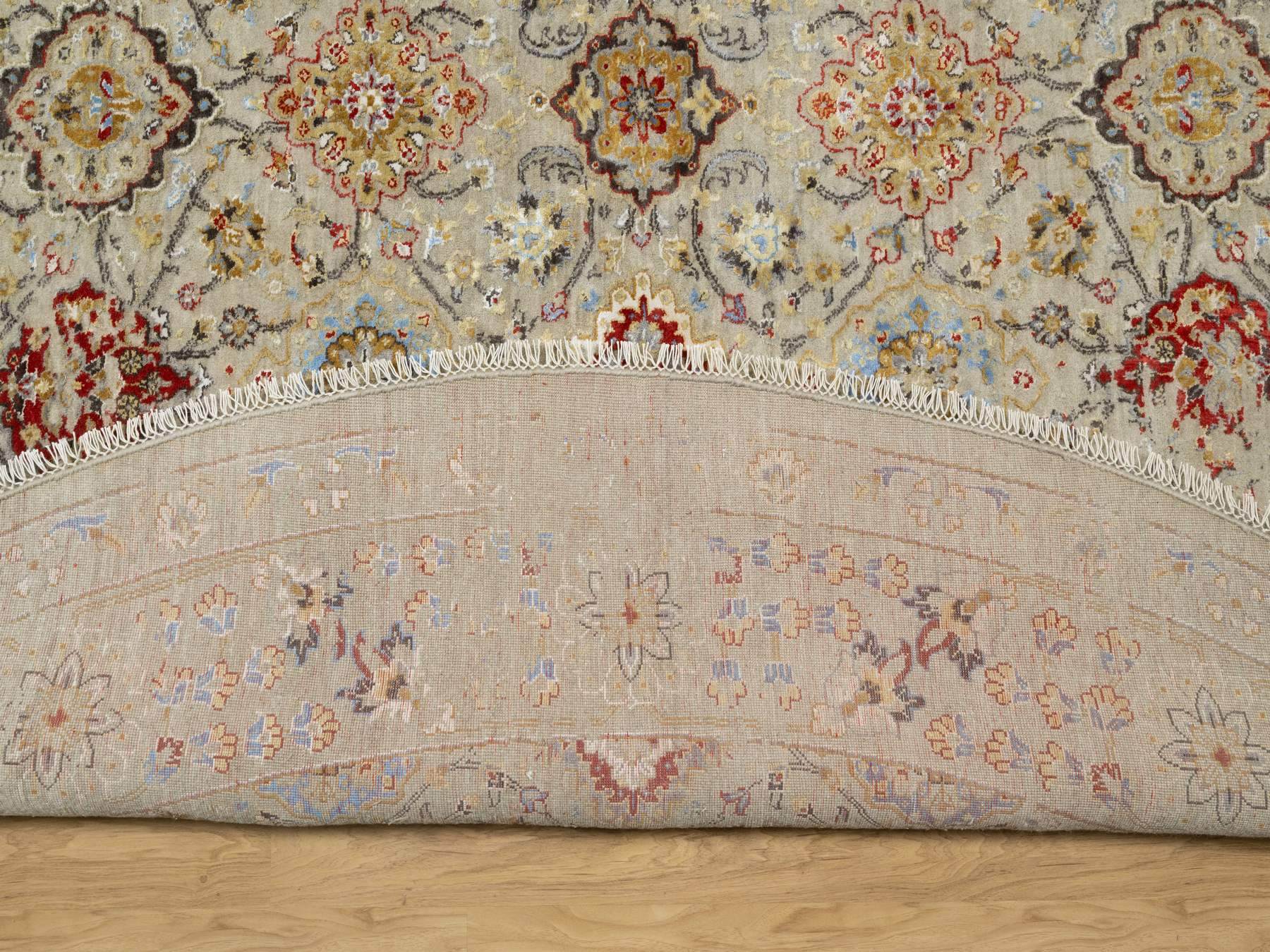 Transitional hand-knotted wool/silk rug in Beige, 12'0" x 12'0", SKU O090813