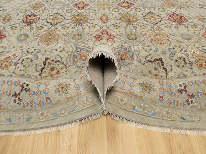 Transitional hand-knotted wool/silk rug in Beige, 12'0" x 12'0", SKU O090813