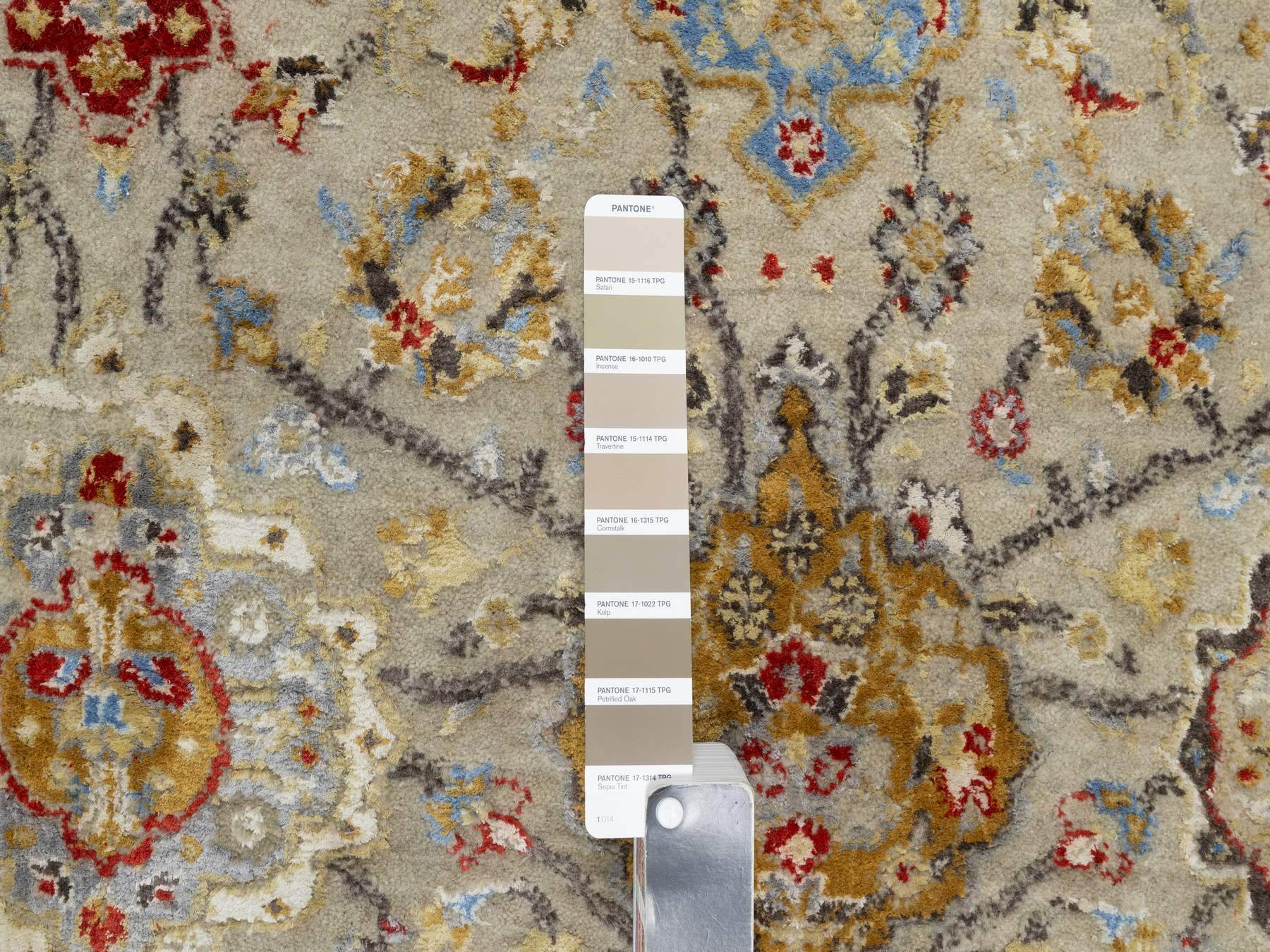Transitional hand-knotted wool/silk rug in Beige, 12'0" x 12'0", SKU O090813
