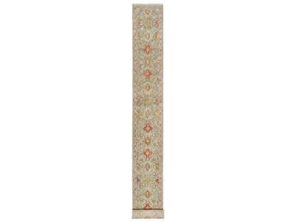 Transitional hand-knotted wool/silk runner in Beige, 2'5" x 22'0", SKU O090814