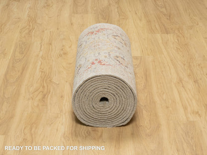 Transitional hand-knotted wool/silk runner in Beige, 2'5" x 22'0", SKU O090814