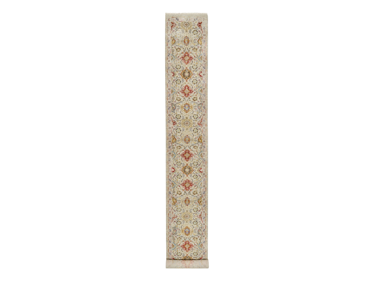 Transitional hand-knotted wool/silk runner in Beige, 2'9" x 20'0", SKU O090816