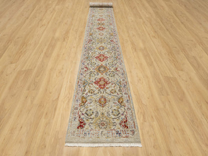 Transitional hand-knotted wool/silk runner in Beige, 2'9" x 20'0", SKU O090816