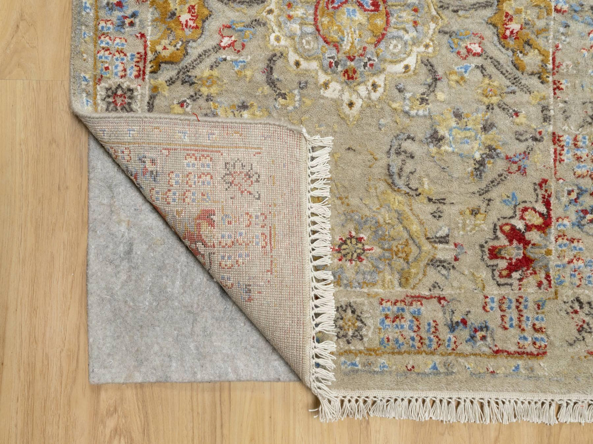 Transitional hand-knotted wool/silk runner in Beige, 2'9" x 20'0", SKU O090816