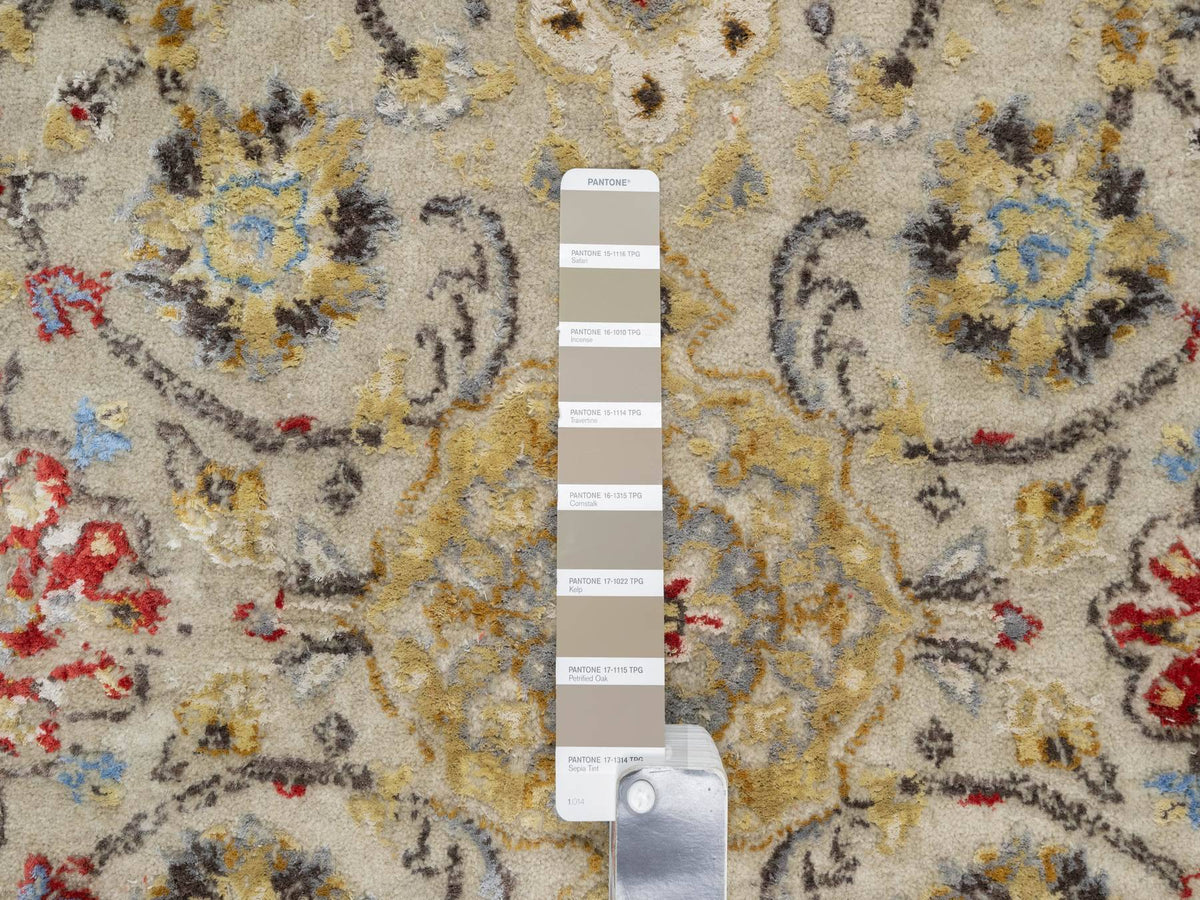 Transitional hand-knotted wool/silk runner in Beige, 2'9" x 20'0", SKU O090816