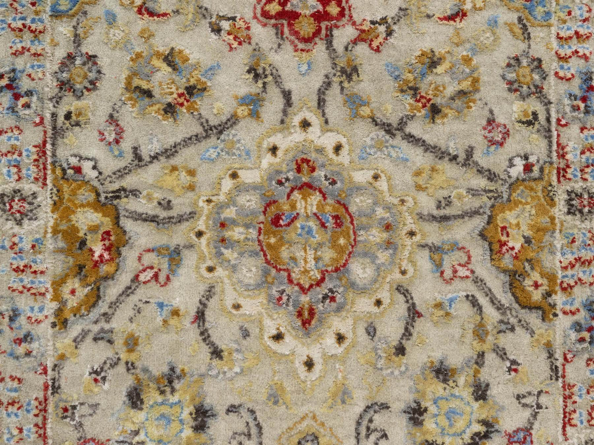 Transitional hand-knotted wool/silk runner in Beige, 2'9" x 20'0", SKU O090816