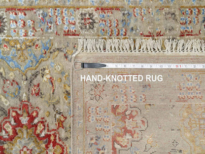 Transitional hand-knotted wool/silk runner in Beige, 2'9" x 20'0", SKU O090816