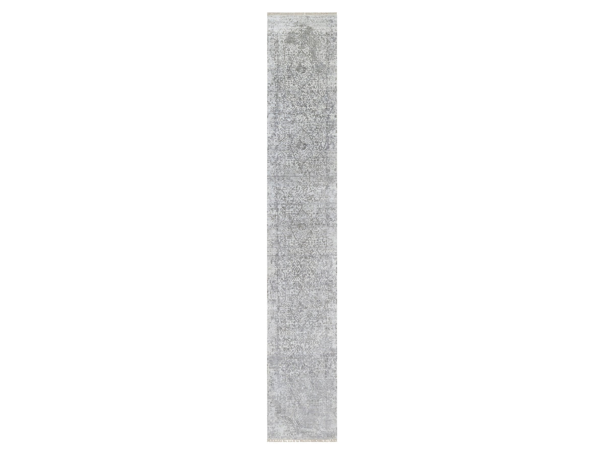 Transitional hand-knotted wool/silk runner in Gray, 2'7" x 16'0", SKU O090817