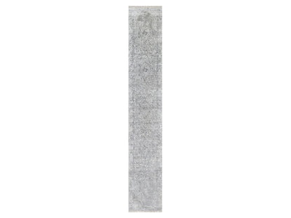 Grey 2'7" x 16'0" Transitional Hand knotted Wool/Silk Rug - Sku: O090817