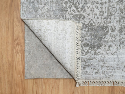 Grey 2'7" x 16'0" Transitional Hand knotted Wool/Silk Rug - Sku: O090817