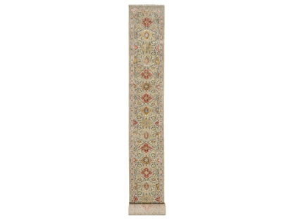 Transitional hand-knotted wool/silk runner in Beige, 2'7" x 26'0", SKU O090818
