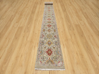 Transitional hand-knotted wool/silk runner in Beige, 2'7" x 26'0", SKU O090818